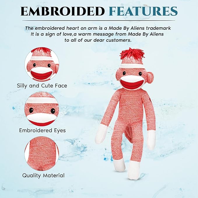 Adorable Sock Monkey, The Original Traditional Hand Knitted Stuffed Animal Toy Gift-for Kids, Babies, Teens, Girls and Boys Baby Doll Present Puppet (20" Orange)