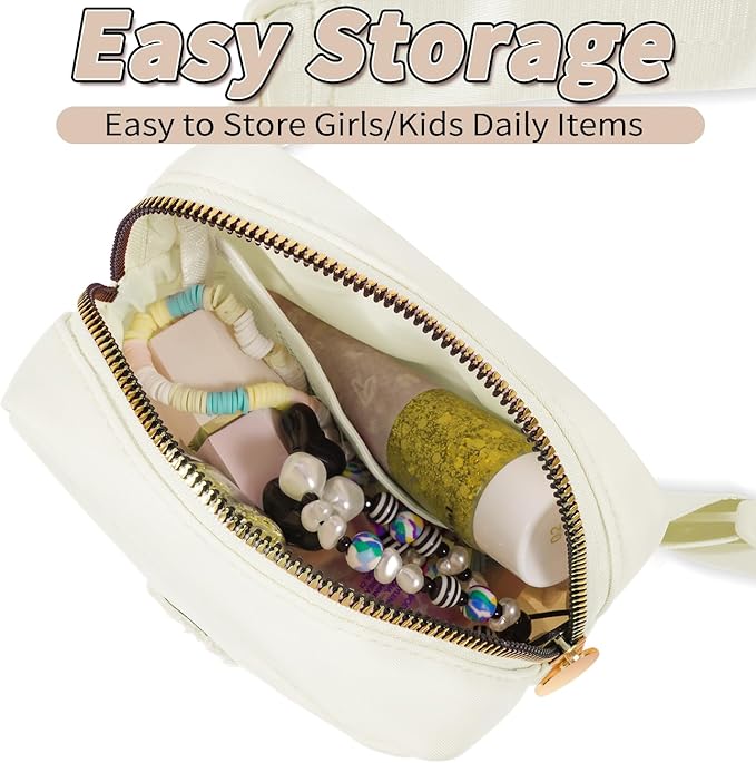 Girl Stuff - Teen Girl Gifts Trendy Stuff,Mini Cross Body Bag for Girls Belt Bag - Cute Fanny Pack for Kids Teen,Crossbody Bag for Women Trendy Belt Bag Waist Packs - Cream,K