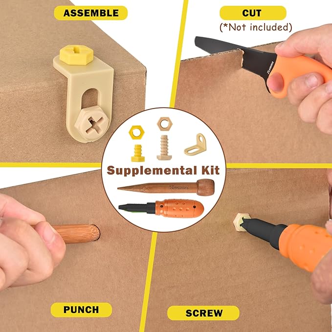 Cardboard Construction Tool Kit 422 Pieces -Educational Toys for at-Home Play + Classroom Learning | Reusable Cardboard Tools for Kids