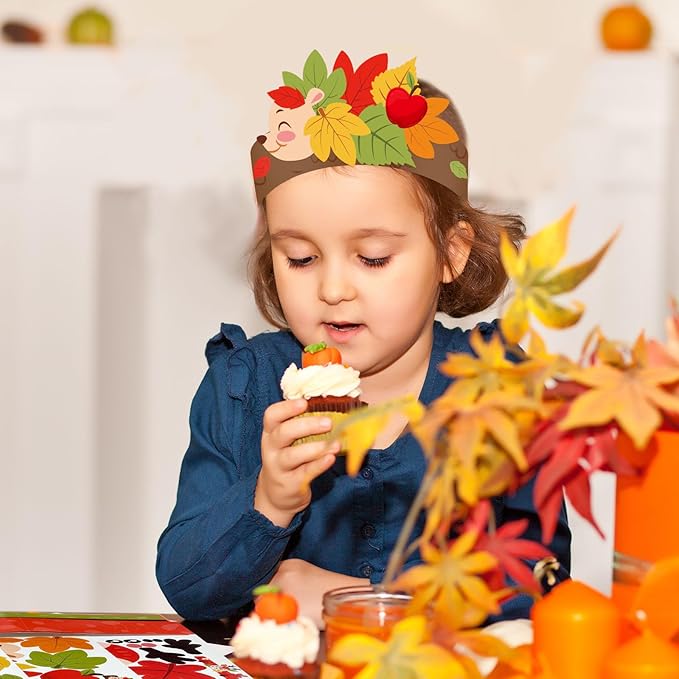 Cinrobiye 24 Sets Fall Crafts Kits Autumn Animal Paper Crown Craft Kit Bulk DIY Harvest Headbands Craft for Holiday Thanksgiving Birthday Party Favors Gift Home School Art Project Activity Game Prizes