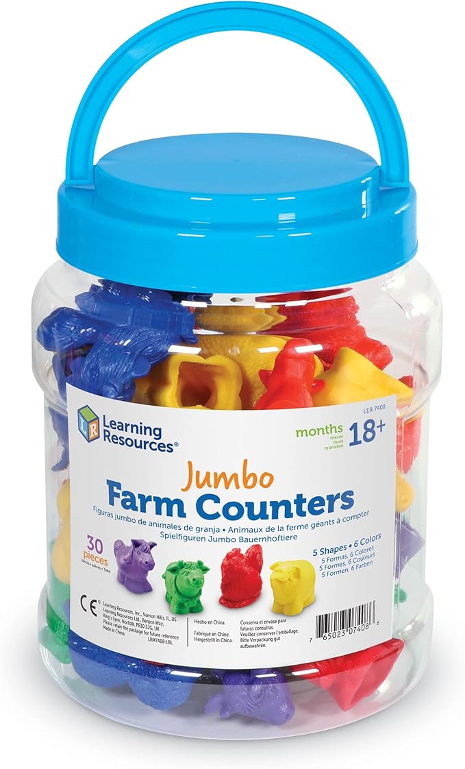 Learning Resources Jumbo Farm Counters - 30 Pieces, Ages 18+ months Toddler Learning Toys, Preschool Toys, Farm Animals for Kids