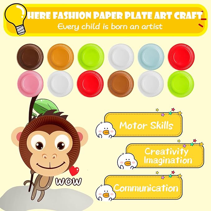 V-Opitos Arts and Crafts Kits for Kids, 12 Pack Simple Animal Paper Plate Crafts for Toddler Age of 2, 3, 4, 5 Years Old, Fun Preschool Classroom Activity Project for Boy & Girl