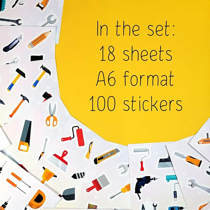BulbaCraft 100Pcs Tool Stickers, Hammer Stickers, Hammer Decals, Tool Box for Boys and Girls, Gifts for Women & Men