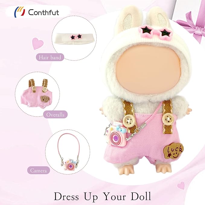 Doll Clothes,17cm/15cm Dolls Outfit Set,Accessories for Dolls,Stylish Clothes Set for Dress Up (No Doll) (Pink Overalls Suit 02)