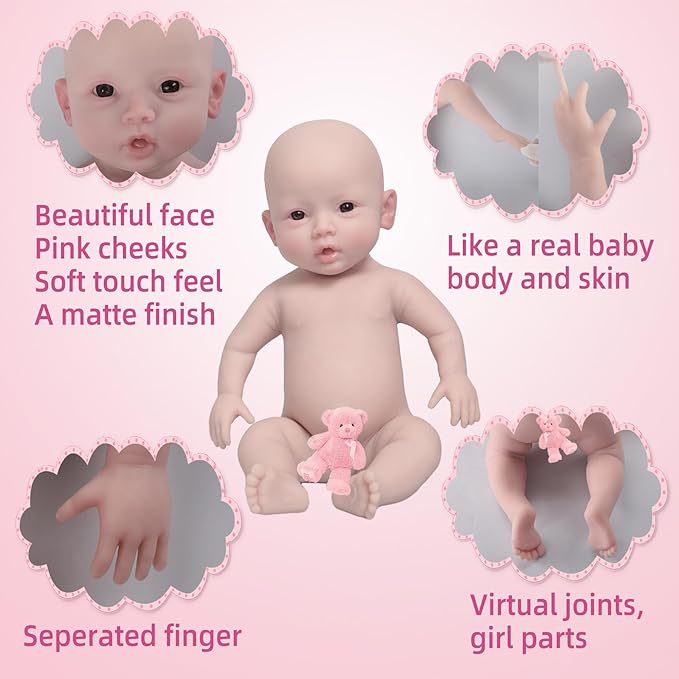 YIQI 18.5 inches Full Silicone Newborn Baby Doll not Vinyl Soft Silicone Baby Lifelike Reborn Doll Present Collectible Washable (Ivory White)