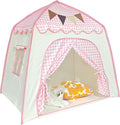 Toddler Bed Tent, Kids Play Tent with Flags, Star String, Portable Bed Canopy for Boys & Girls, Children, Indoor Outdoor Dome Playhouse, Pink Plaid, 51" x 39" x 51"