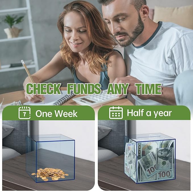 Clear Piggy Bank for Adults/Kids, Acrylic Unopenable Money Box for Cash Coin Saving, Must Break to Open, Money Saving Jar for Adults Boys Girls, Size 5.9''