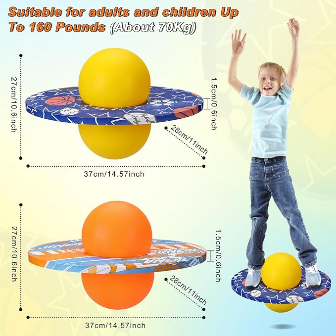 Junkin 2 Pcs Pogo Ball Trick Board Toy Balance Board Pogo Balance Bounce Ball with Pump and Strong Grip Deck for Fun Challenge Fidget Indoor,Outdoor Toys