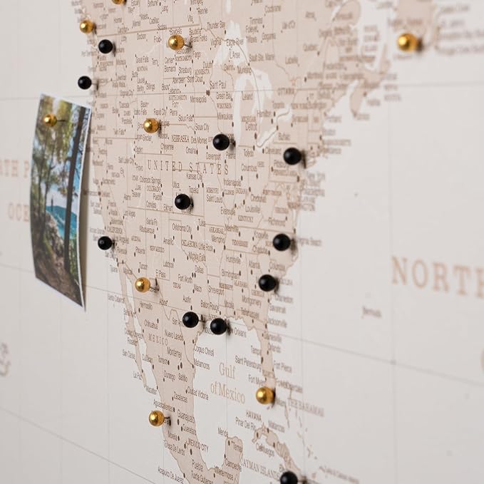 Canvas World Map with Cork Pin Board - English Lettering - Decorative Wall Decoration for All Rooms - Canvas Pictures with World Map Motif (90x60 cm, Pattern 9)