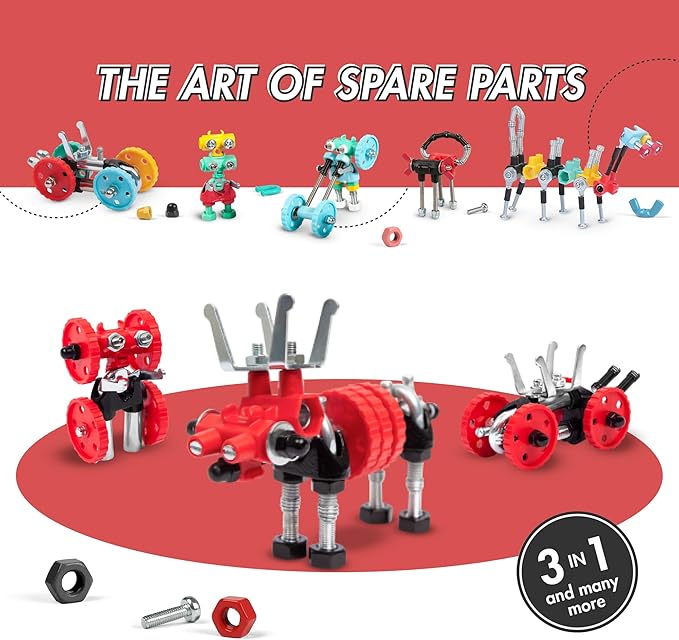 The Off Bits Erector Set: Animal Mini STEM Toys for Kids 6+, Toy Building Sets with Nuts & Bolts, STEM Building Toys Gifts for Boys and Girls (Red Moose)