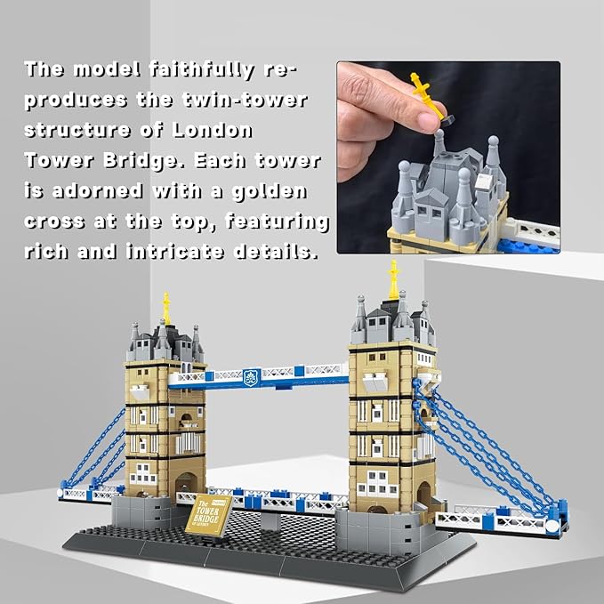 London Twin Tower Bridge Building Blocks Set – 969 Pieces DIY Architecture Model Kit, Collectible Landmark Toy for Adults & Kids, Creative Gift for Christmas&Birthday