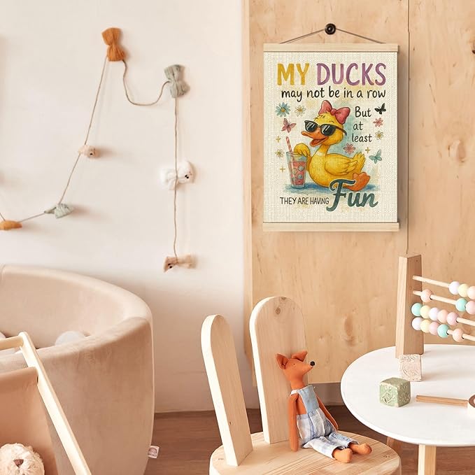 Boat Wades Funny Duck Mental Health Wall Art Poster Hanger Frame, Duck Nursery Decor, Positive Affirmations Hanging Wall Decor for Home Therapy Office Kids Bedroom Playroom, 12x16 Inch
