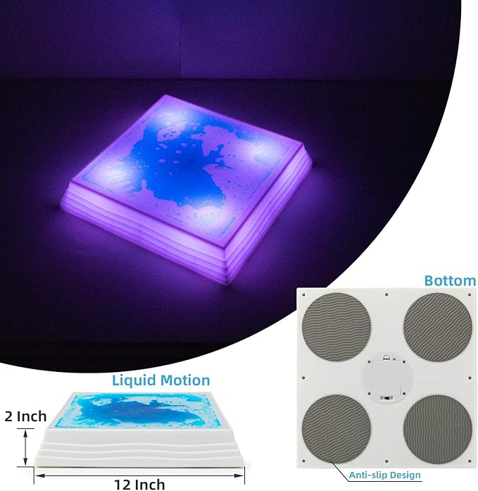Art3d 12×12 Inch Sensory Interactive Liquid Motion Tiles for Toddlers Kids & Adult - Touch Sensitive 7 Color Changing Flooring Tile for Home Décor, Indoor & Outdoor Activities, 3-Pack