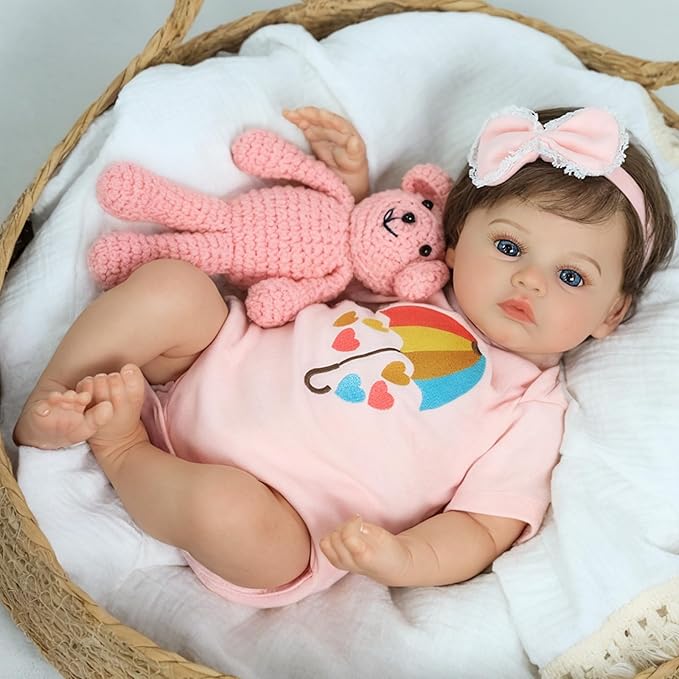 SCOM Lifelike Reborn Baby Dolls - Meadow 18 Inch Realistic Baby Dolls Newborn Girl Cloth Body Vinyl Limbs Gift or Toys Collection for Kids Age 3+
