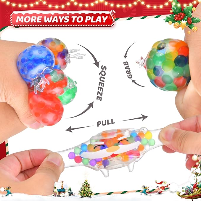 25 Pack Christmas Mini Squeeze Balls Toys, Christmas Stress Ball Pack Perfect for Christmas Party Favors Christmas Sock Fillers Gifts