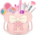 Kids Makeup Kit for Girls - 15 Pcs Real Washable Make Up Set - Non Toxic Toddlers Cosmetic with Letter Mouse Ear Purse - Dress up Birthday Gifts for 3 4 5 6 7 8 Years Old Girls - M