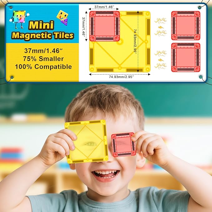 Magnetic Tiles for Kids Ages 4-8 Toddler Toys Magnetic Blocks Building Toy STEM Outdoor Kids Toys Gift for Boys & Girls 3+ Year Old, Pocket-Sized Mini Tiles for Classroom Must Haves