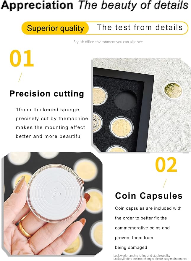 Challenge Coin Display Shadow Box,Military Coin Holder,Challenge Coin Holder Display,Casino Chip Display Case Cabinet Holder, Wood Frame, Tempered Glass Panel,with 24 Coin Capsules,Black Finish.