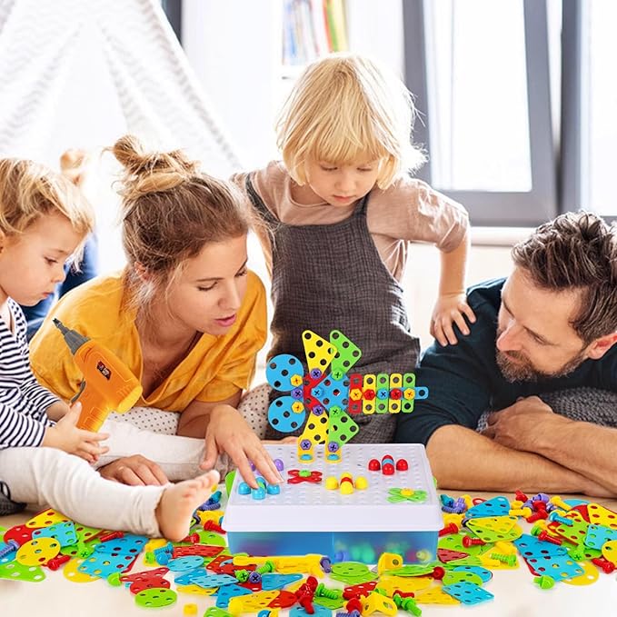 STEM Drill & Build Kit for Kids Ages 3-8 | Electric Toy Drill with 193+ Pieces (Screws, Nuts, Rainbow Fasteners) | Creative Design Construction Toys for Boys Girls | Gift for Birthdays, Christmas