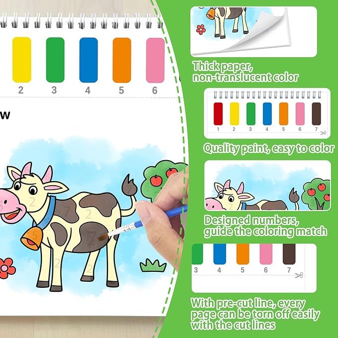 Paint with Water Coloring Books for Toddlers,Farm Theme Mess Free Watercolor Painting Papers for Kids Water Color Paint Kit Art Craft Birthday Gift for Ages 1-3, 4-8