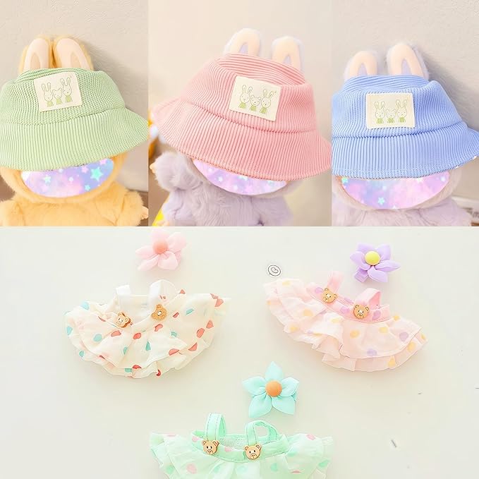 17cm Doll Clothes Set, 3 Pieces Dress Outfit Set for 6.7inch Doll Suit, Fashion Chic Hat & Clothes Accessories for 1st/2nd/3rd Gen Dolls Play & Display Light Beige