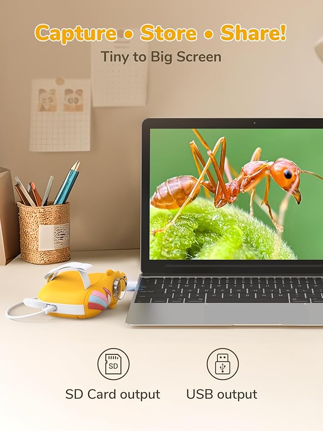 Digital Microscope for Kids - Handheld Pocket 1000X Zoom with 2" Screen Digital Kids Microscope, Portable Compact Body, for Education and Outdoor Activities