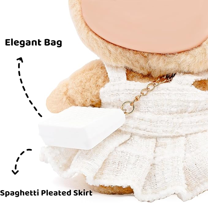 17cm Doll Clothes - Premium Handmade Clothes 3 Piece Set Velvet Bowknot & Bag & Dress Adjustable Outfit - Luxury Chic Style Set High-End Fashion Accessories White Bow Set - (No Doll)