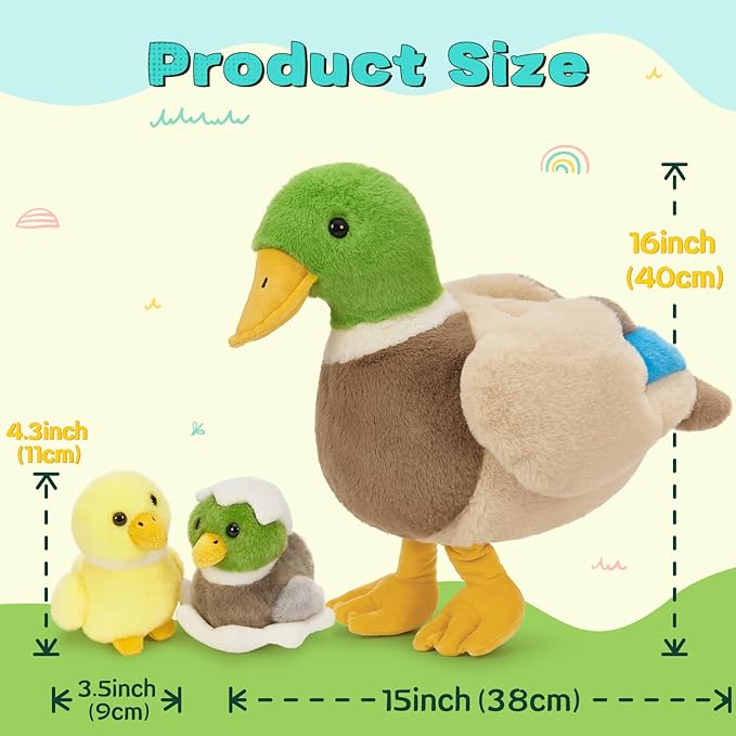 MaoGoLan 6Pcs Plush Duck Toys Duck Stuffed Animals Bulk Large Stuffed Mallard Mom with 4 Ducklings & Eggs Inside - Farm Animals Party Favors Baby Shower Decorations Christmas Birthday Gifts