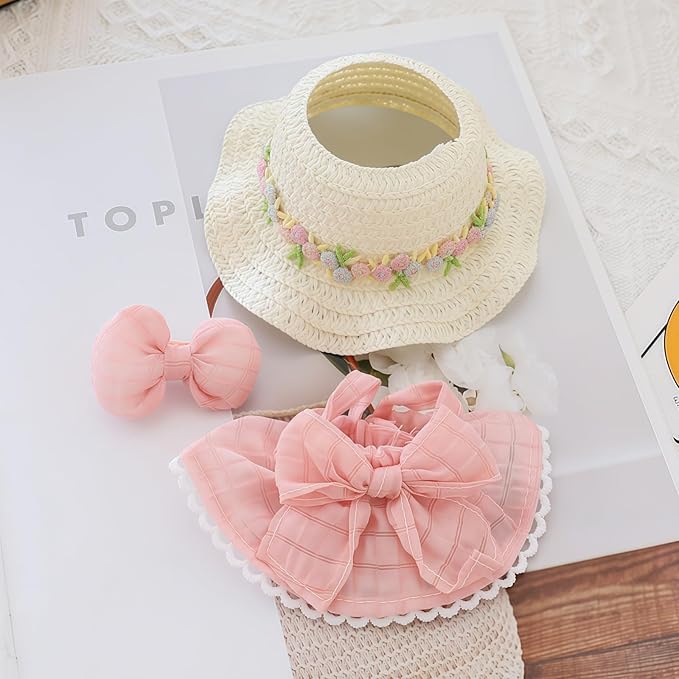 Clothes for Dolls Accessories (No Doll), Kawaii Hat Skirt Outfit Set 3 Pieces for 15cm 17cm Doll Suit, Stylish Bowknot Dolls Hat Clothing Set Replacement Pink
