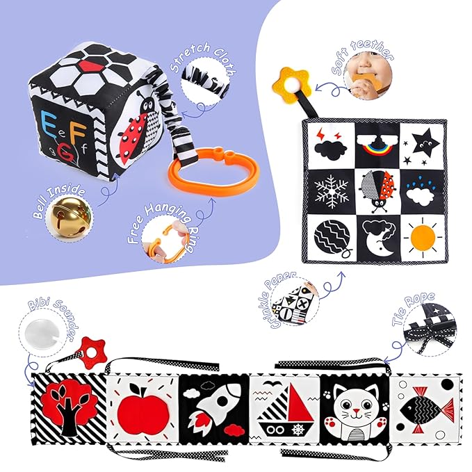 Black and White Sensory Toys for Babies, Montessori High Contrast Newborn Toys for 0-6-12M Baby Brain Development Early Learning Newborn Brain Development Toddlers Kids Gifts