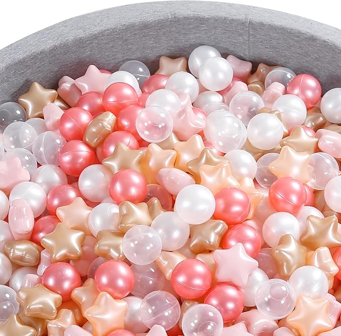 Ball Pit Balls Pack of 100 200 500 - Star and Round Set BPA Free Phthalate Free Non-Toxic Crush Proof Play Balls Soft Plastic Balls for Toddlers Baby Kids Birthday Pool Tent Party