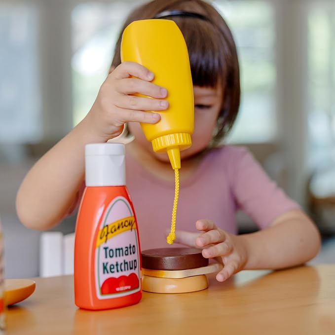 Melissa & Doug 5-Piece Favorite Condiments Play Food Set Play Ketchup and Mustard Bottles, Pretend Food Set for Kids Ages 3+