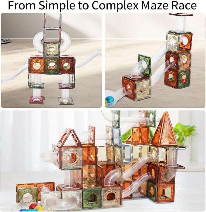 80 PCs Marble Run Maze Race Track Magnetic Tiles Magnet Building Block Educational Construction Toy Playset STEM Learning Kit Child Brain Development