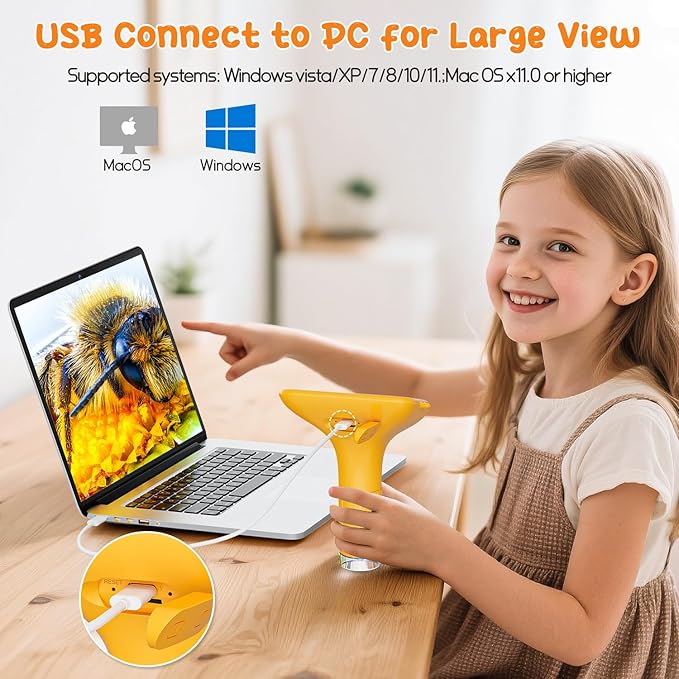 Digital Microscope for Kids, 3" Screen 1000X Handheld Microscope HD Pocket Portable Microscopes Camera, Science Edu Fun Birthday Gifts Toys for Ages 4-12 Children Students Boys Girls -Yellow