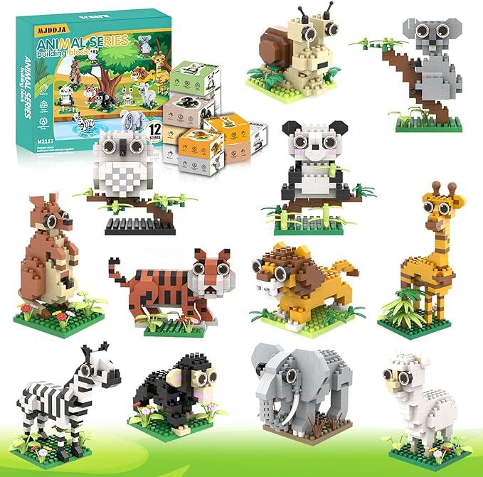 Party Favors for Kids 8-12, Mini Animals Building Blocks Sets,Goodie Bags Stuffers for Kid, Small Toy Prizes, 12Pack Kits Birthday Party Favor Gifts Toys for Ages 8 9 10 11 12