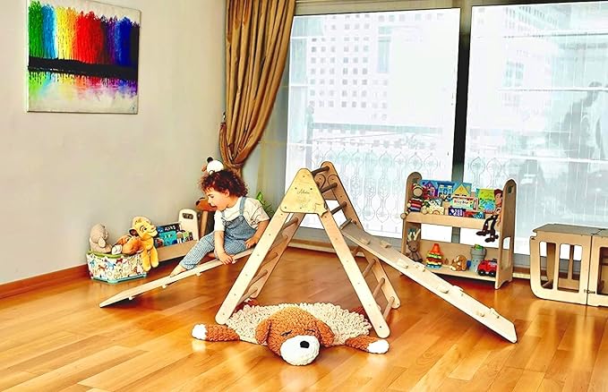 Montessori Climbing Cube and Triangle for Kids | Foldable Climbing Set | Indoor Activity Cube | Climbing Set with Cube and Triangle for Toddler | Foldable Wooden Jungle Gym (CUBE+TRI+2 RAMP)