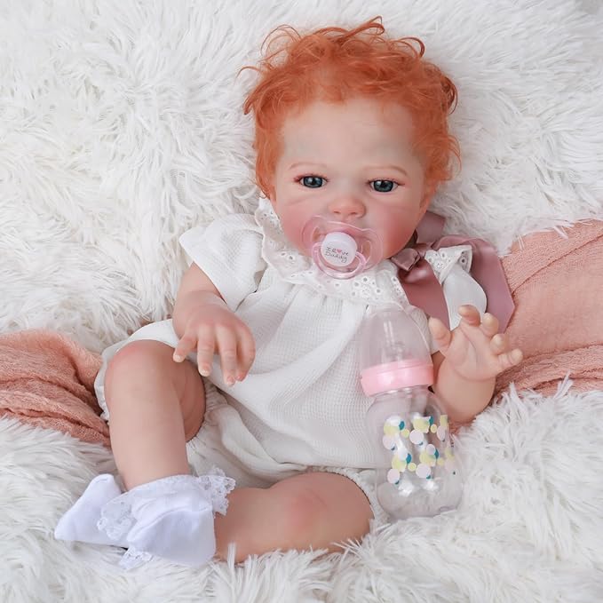 WOOROY Realistic Reborn Baby Dolls Girl- 20 Inch Lifelike Newborn Dolls with Red Hair and Open Eyes, Weighted Cloth Body Real Life Baby Doll with Accessories and Gift Box for Kids 3+