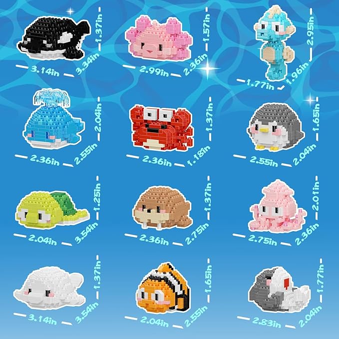 Micro Building Blocks Sets, 12 in 1 Cute Aniamls Series for Kids Birthday Party Favors, Mini Building Blocks, Micro Building Kit Toys, Building Blocks for Adults & Kids