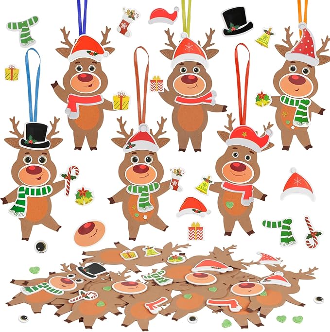 Fennoral 12 Pack Reindeer Crafts for Kids Make You Own Reindeer Foam Stickers Ornament DIY Christmas Arts and Crafts fo Kids Girls Boys Chirstmas Party Supplies Christmas Tree Decoration