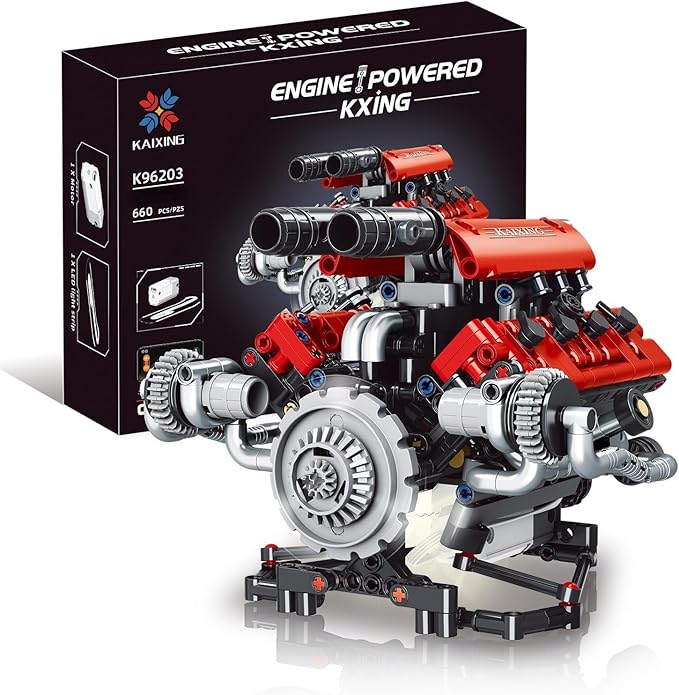 Sports Car Engine Building Blocks Kit,V8 Engine Model That Work Toy,with Motor, LED Light & APP Control for 6+ Years Kids Adults (660 Pieces)