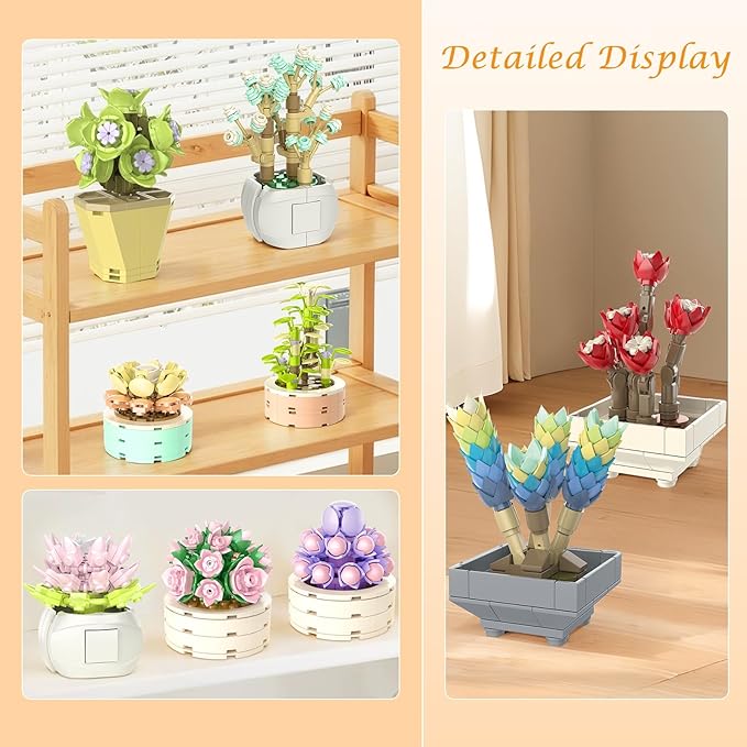 NUTCRACKER Succulent Flower Botanical Collection Building Set for Adults - Plant Flower Mini Bonsai Toy Building Set, Home Office Decor, Christmas Birthday Gifts for Women (750 Pieces)