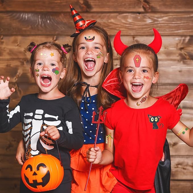 Halloween Temporary Tattoo, Pumpkin Bat Cat Ghost Witch Skull Cross Grave Fake Tattoos for Kids Women Men, 125 Styles Temporary Tattoos for Halloween Party Supplie Party Favors for Boys Girls
