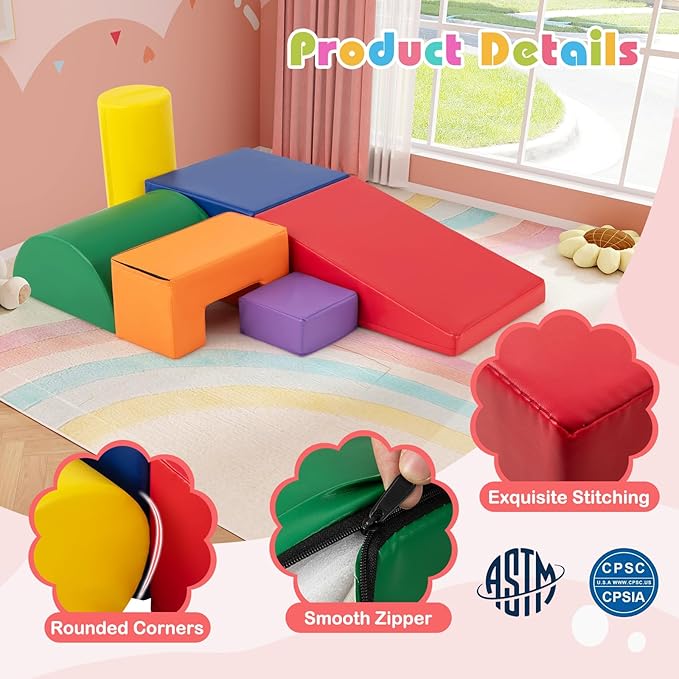 HONEY JOY 6-Piece Climb and Crawl Playset, Soft Climbing Foam Block Activity Play Structure Gym Equipment for Infant Baby, Color Coordination, Waterproof Indoor Climbing Toys for Toddlers (Navy)