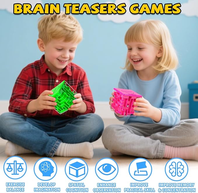YongnKids 6-Piece Money Maze Plastic Puzzle Boxes, Portable 3D Brain Teasers Game, Educational Toy for Kids & Adults - Challenging Sphere Puzzle, Gifts for Game Lovers, Party Favors