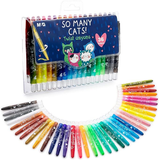 M&G 36 Colors Twist Gel Crayons for Kids Toddlers,Non-Toxic Watercolor Rainbow Crayons for Glass and Paper with Clear Plastic Crayon Case,Twist-Up Gel Crayon Set