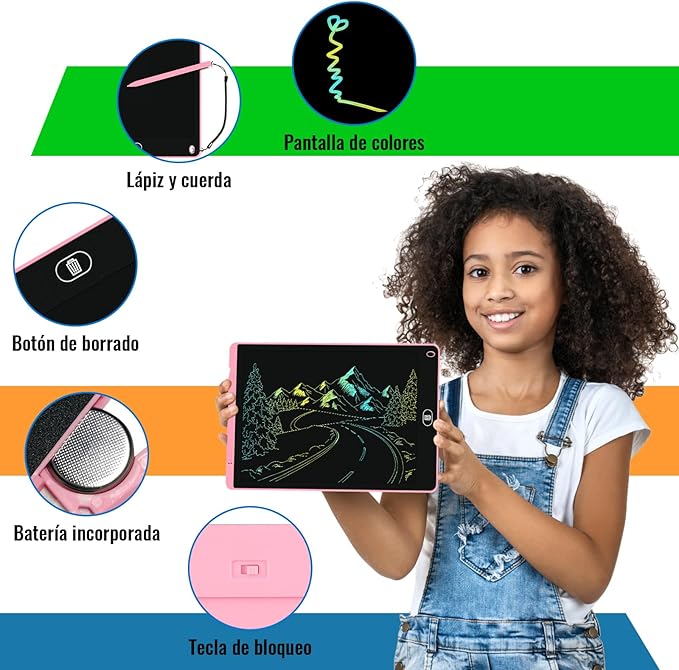 2 Pack 12 Inch LCD Writing Tablet for Kids, Colorful Doodle Board, Eye Protection Drawing Tablet with Lock & Erase FUNC, Learning Gifts and Trip Toy for 3-8 Years Old Boys and Girls - Pink