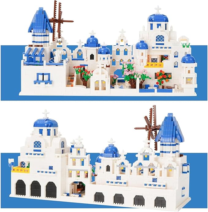 Santorini Greece Micro Brick Building Set (4310 Pieces) – Landmark Model Educational Toy Gift for Kids and Adults