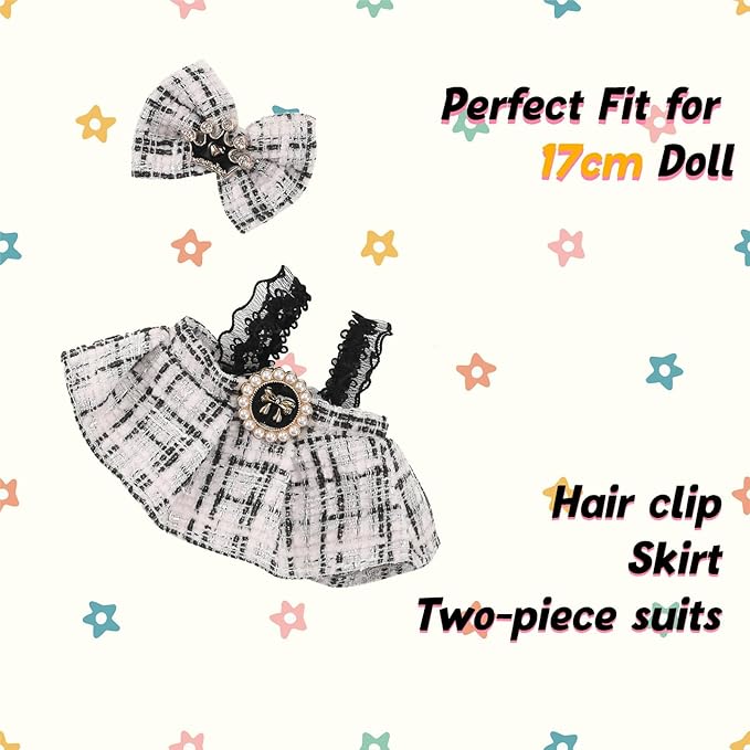 Clothes for 17cm Doll, 2 PCS Cute Chic Style Hair Clip & Dress Set, Dress up Outfit Exquisite Accessories for Dolls