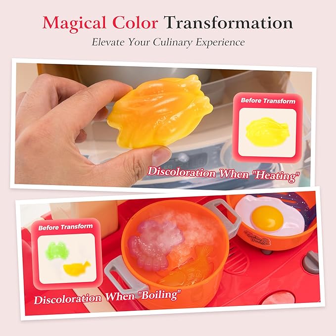 [2025 Upgraded] Kitchen for Kids & Toddlers Play Kitchen Set with Tablet Ordering, Music, Lights & Sounds, Steam Stove & Boiling Bubbles, Oven Dings, Faucet & Dishwasher,Easy-Install,Life Skills(Pink)