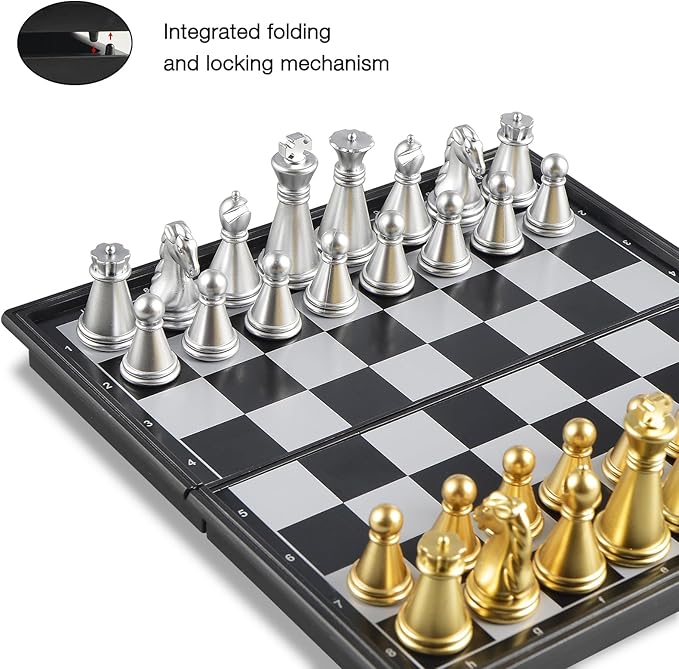 5'' Mini 3 in 1 Chess Checkers Backgammon Set Magnetic Folding Travel Chess Board with Instructions 2 Players for Kids and Adults